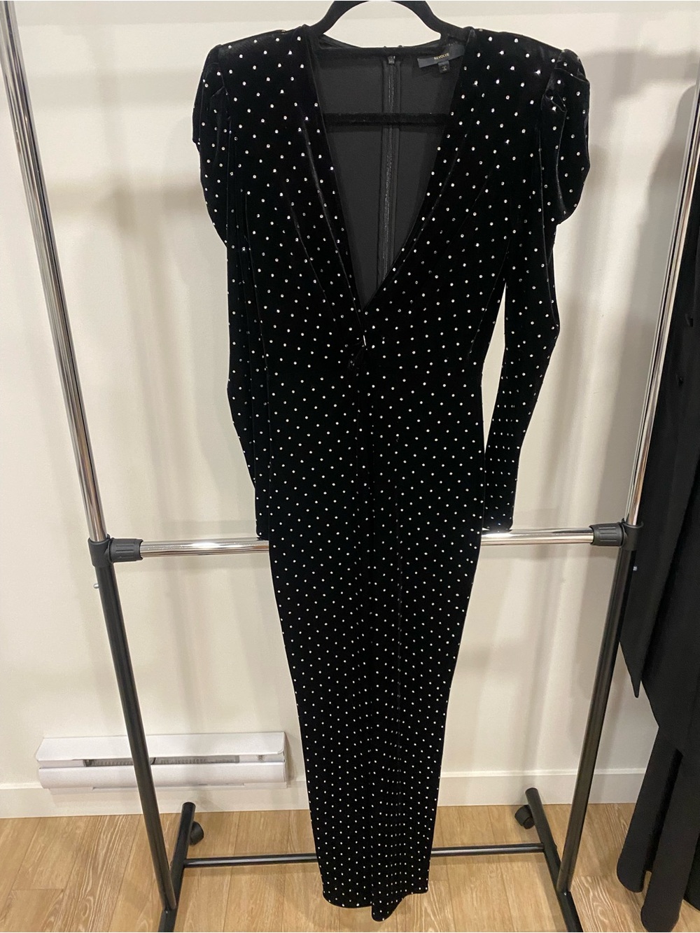 Michael Costello x Lulu Revolve Black Velvet Long Sleeve Pantsuit